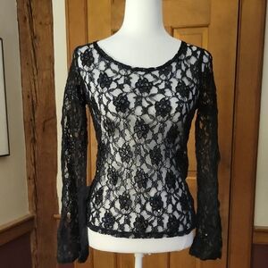 BEADED SEQUIN SPARKLE FLORAL LACE TOP